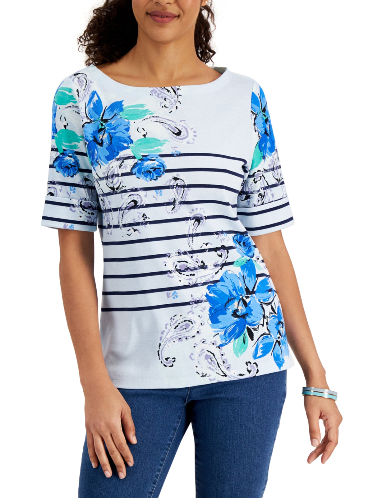 Image for Women's Floral Printed T-Shirt,Light Blue