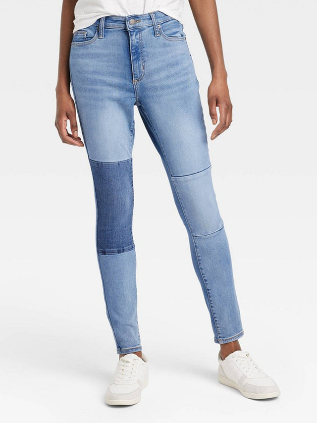 Image for Women's Patched Skinny Jeans,Light Blue