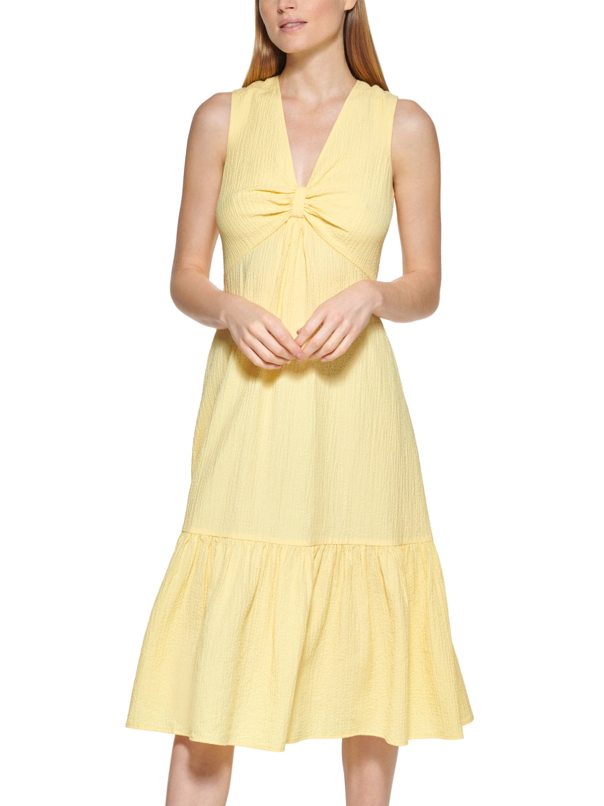 Image for Women's Plain Solid Gauze Dress,Yellow