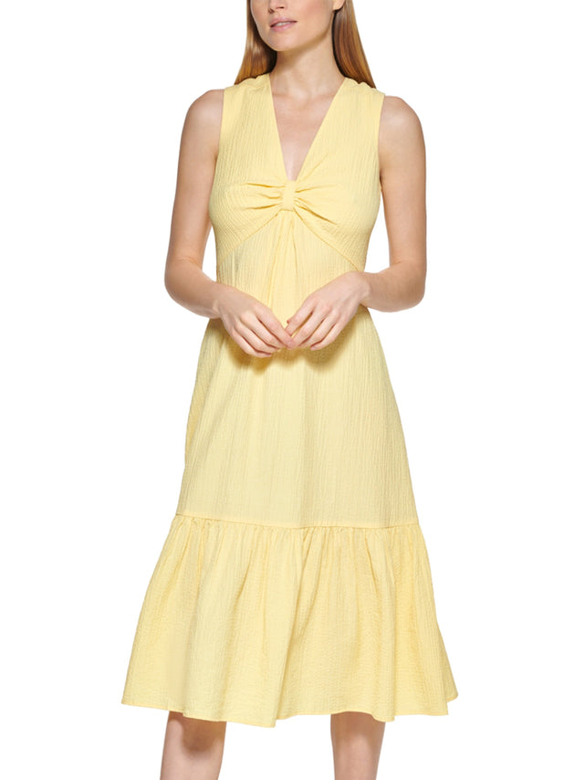 Image for Women's Plain Solid Gauze Dress,Yellow