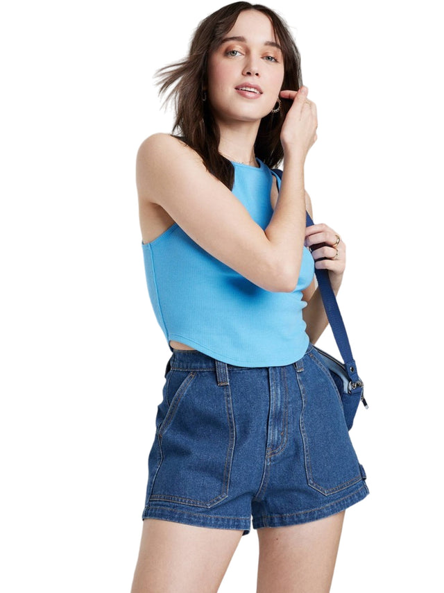 Image for Women's Plain Solid Denim Short,Blue 