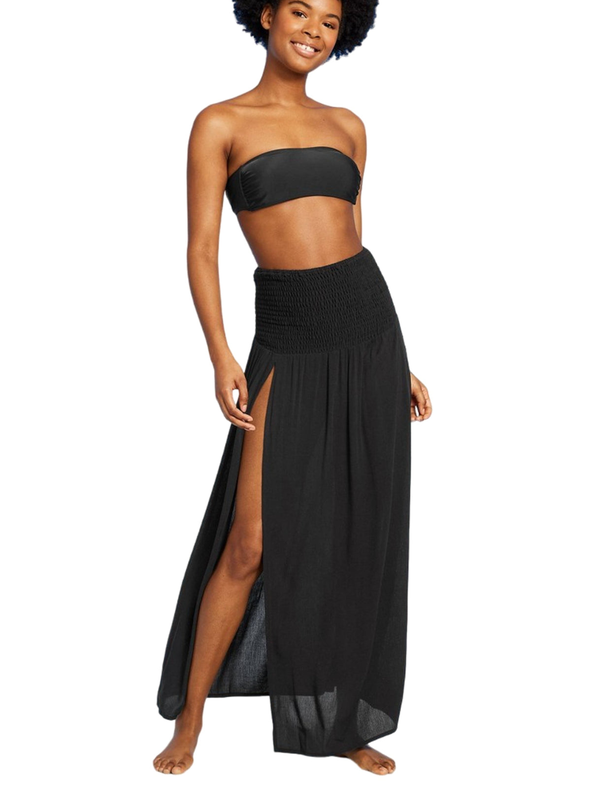Image for Women's Plain Solid Side Slit Skirt,Black