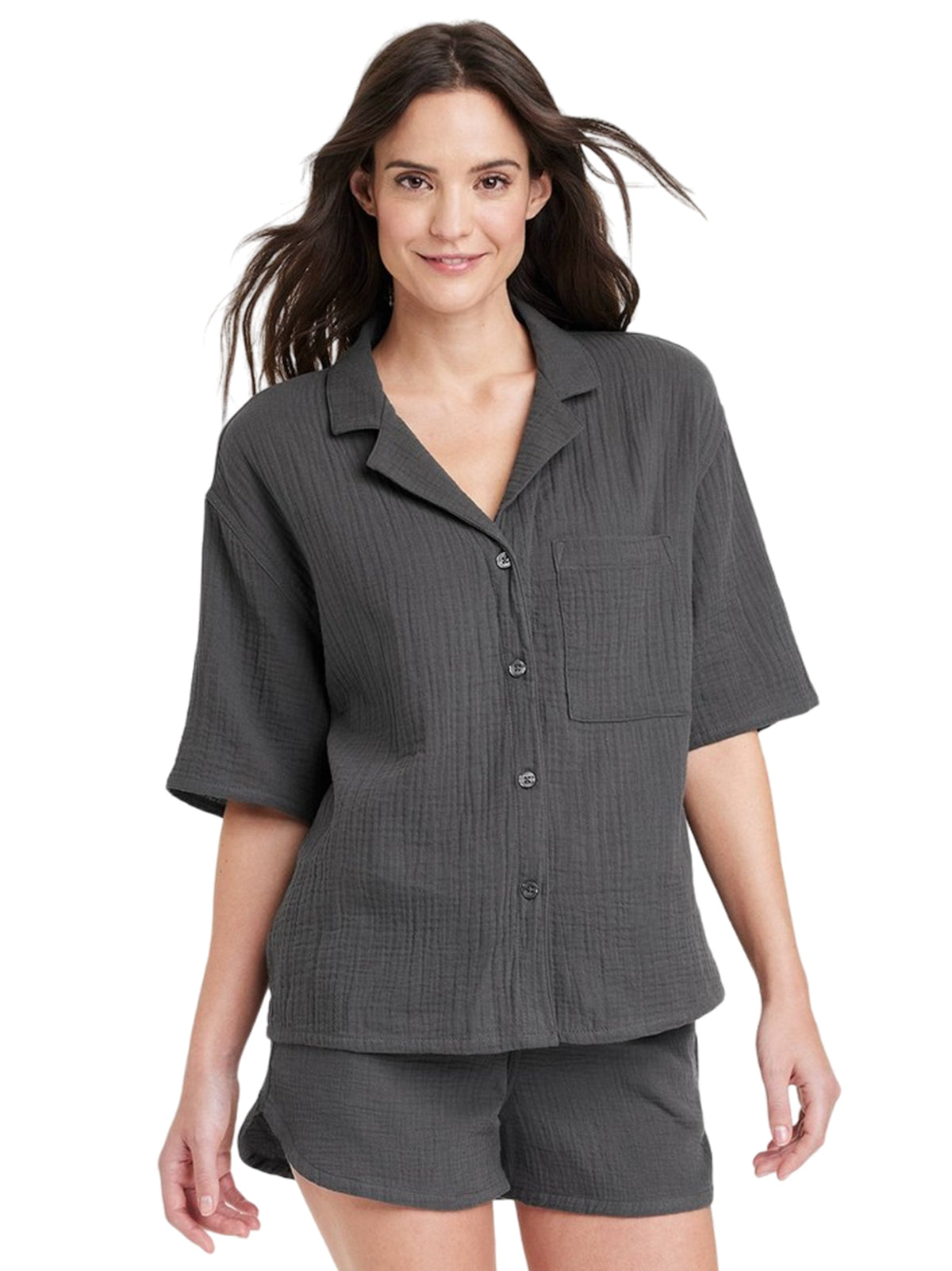 Image for Women's Gauze Sleepwear Top,Dark Grey
