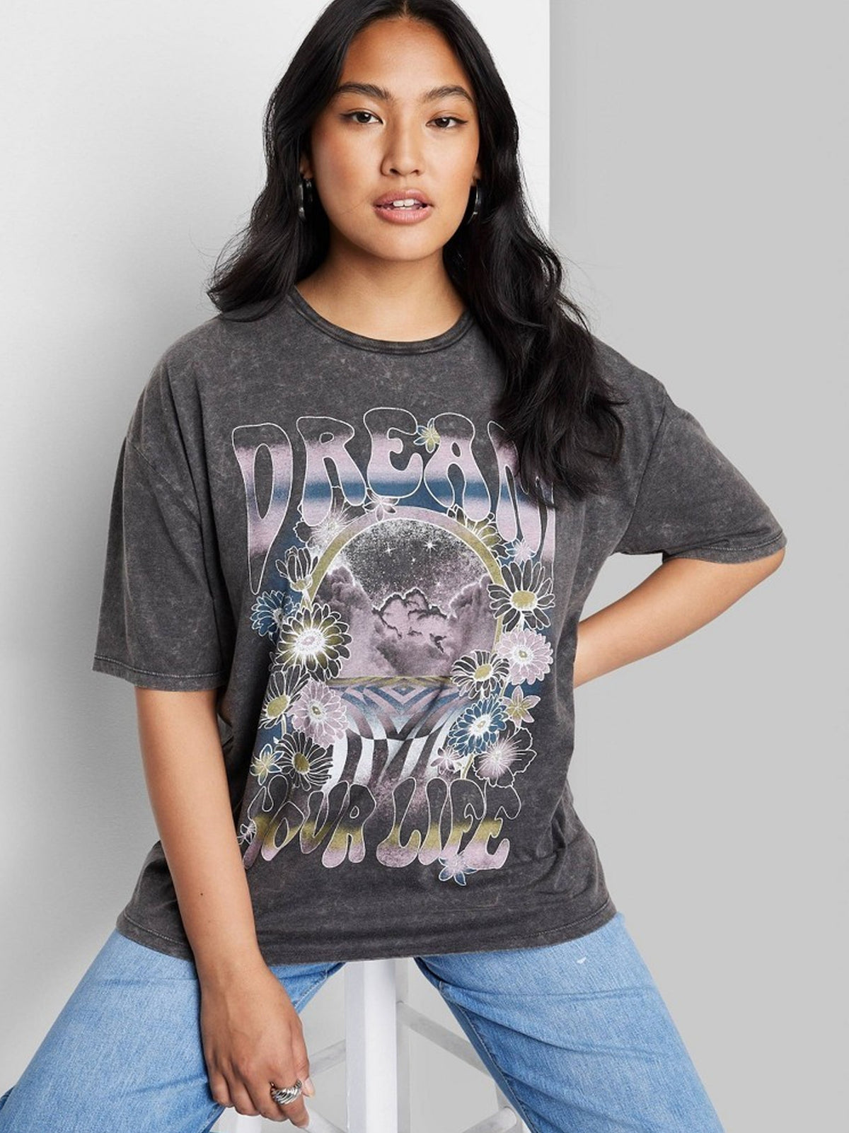Image for Women's Graphic Printed T-Shirt,Dark Grey
