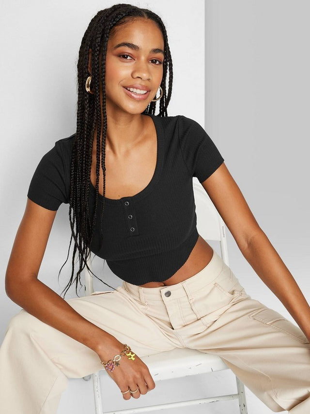 Image for Women's Ribbed Crop Top,Black