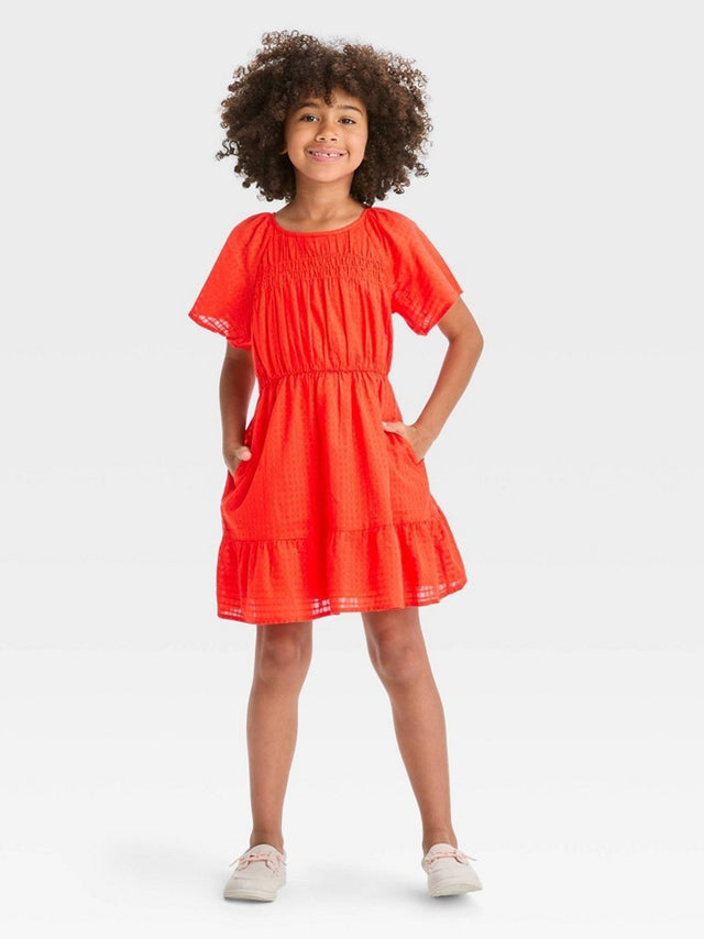 Image for Kids Girl's Textured Dress,Orange
