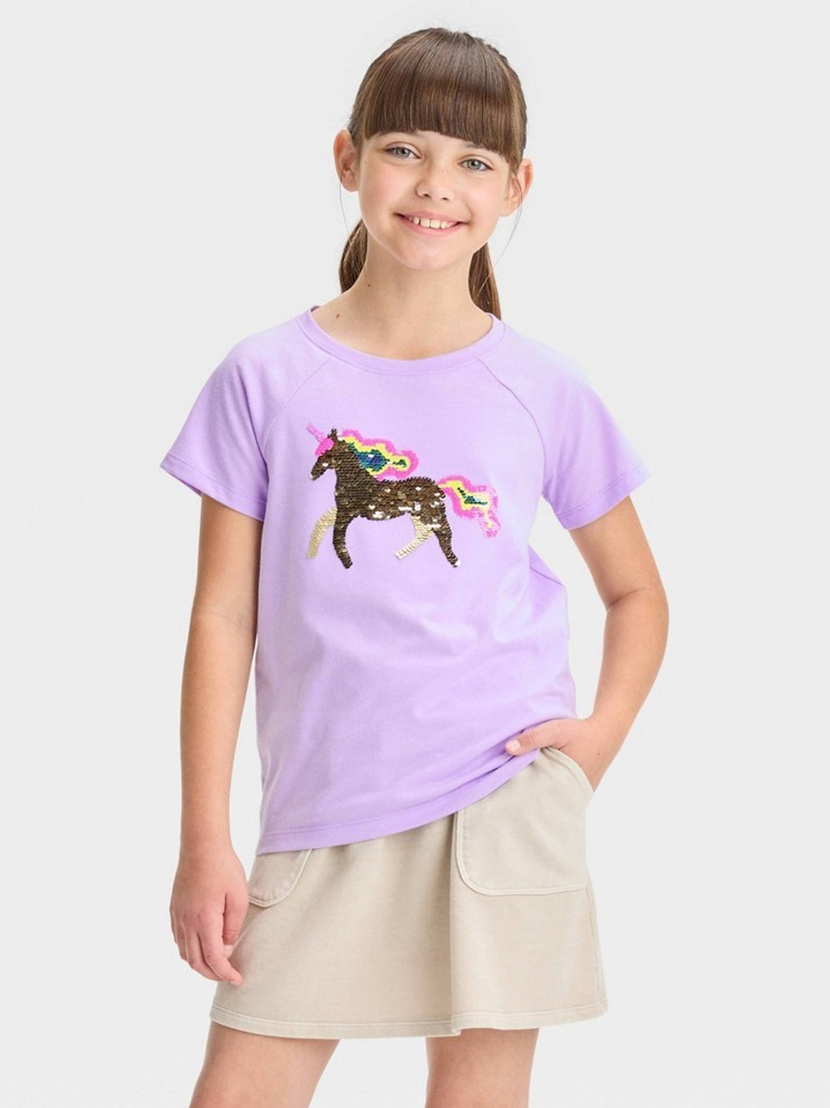 Image for Kids Girl's Sequined T-Shirt,Light Purple