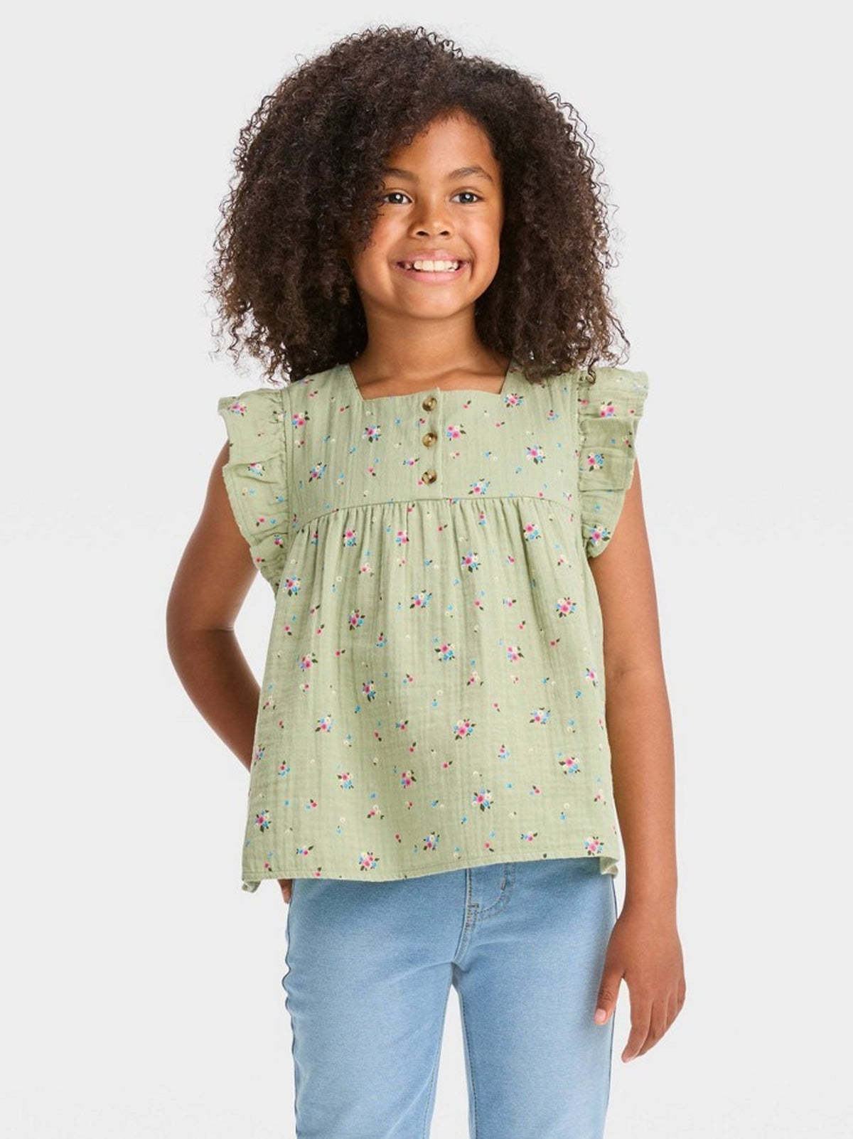 Image for Kids Girl's Floral Printed Gauze Shirt,Light Green