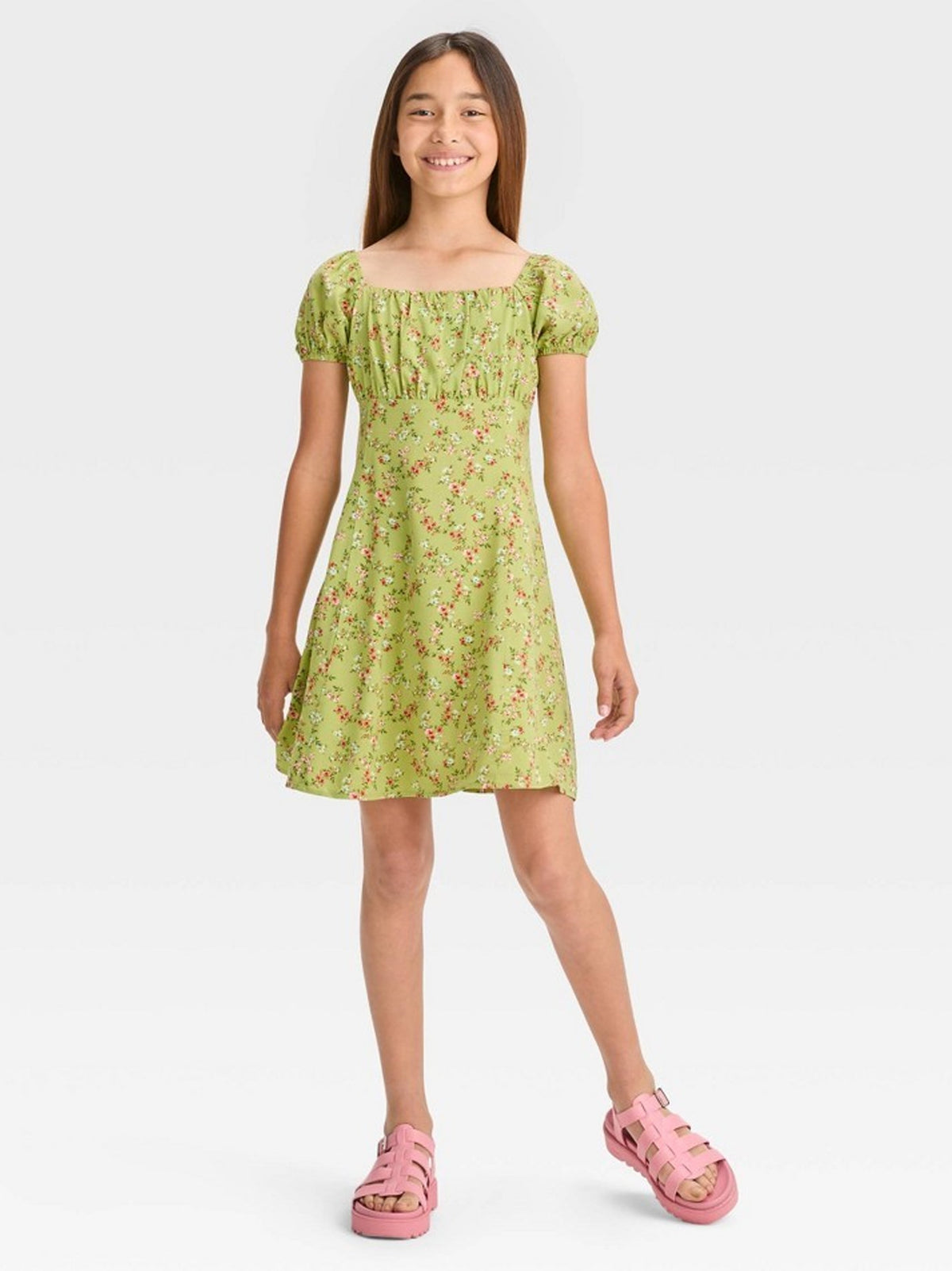 Image for Kids Girl's Floral Printed Dress,Light Green