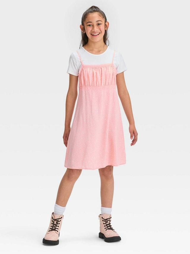 Image for Kids Girl's Floral Printed Dress,Light Pink