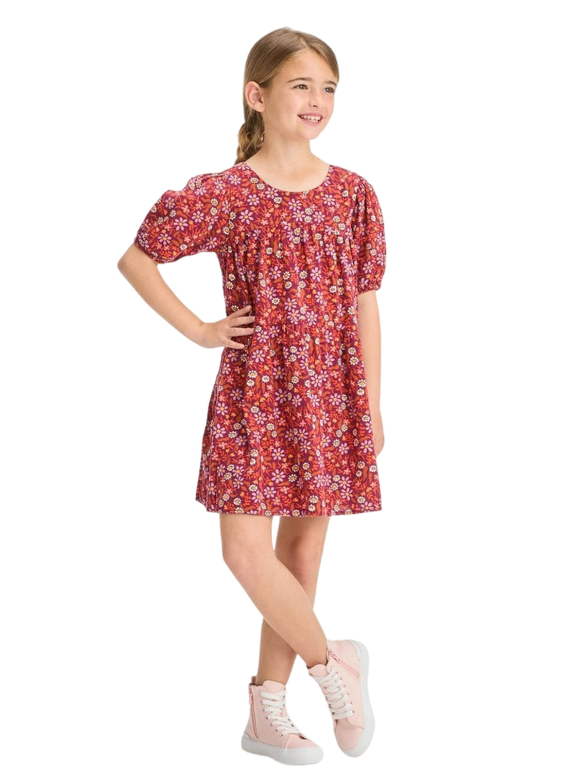 Image for Kids Girl's Floral Printed Dress,Burgundy