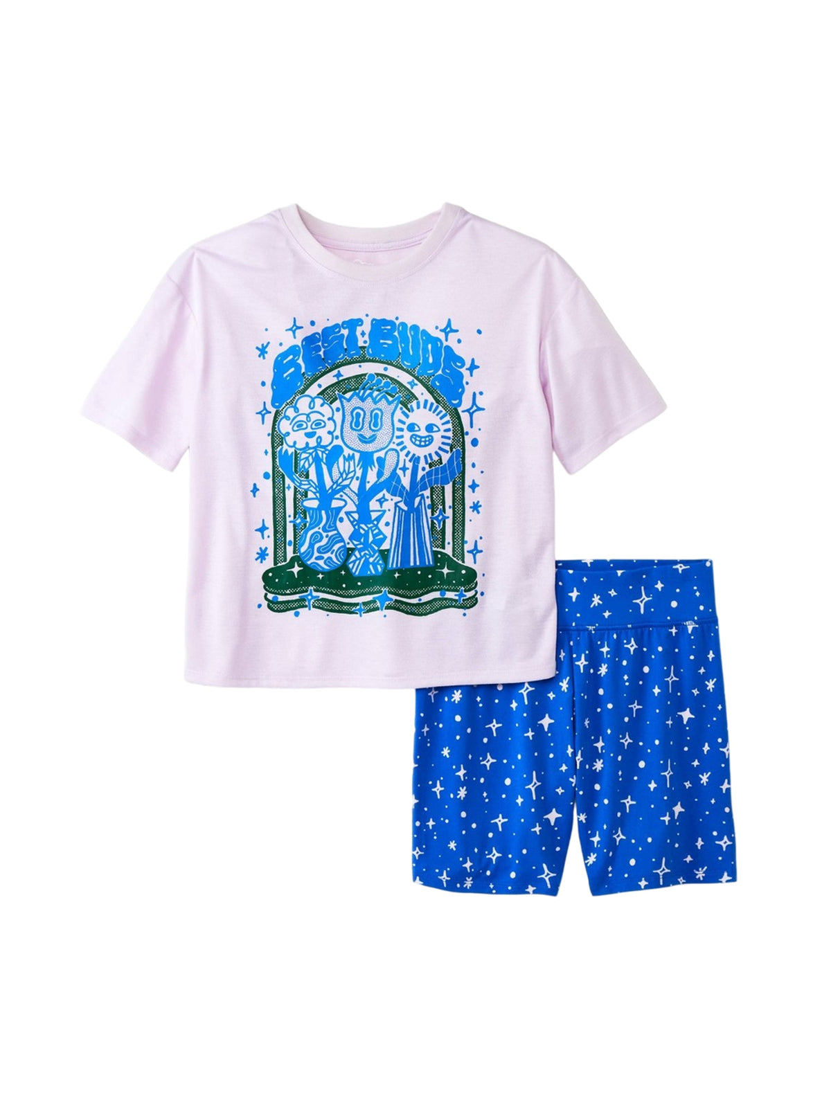 Image for Kids Girl's 2 Pcs Graphic Printed Top & Bottom,Light Purple/Blue