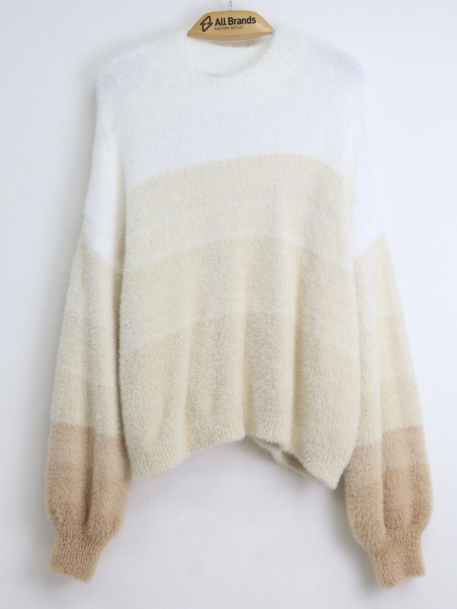 Image for Women's Mock Turtleneck Fuzzy Boxy Pullover Sweater,White /Beige