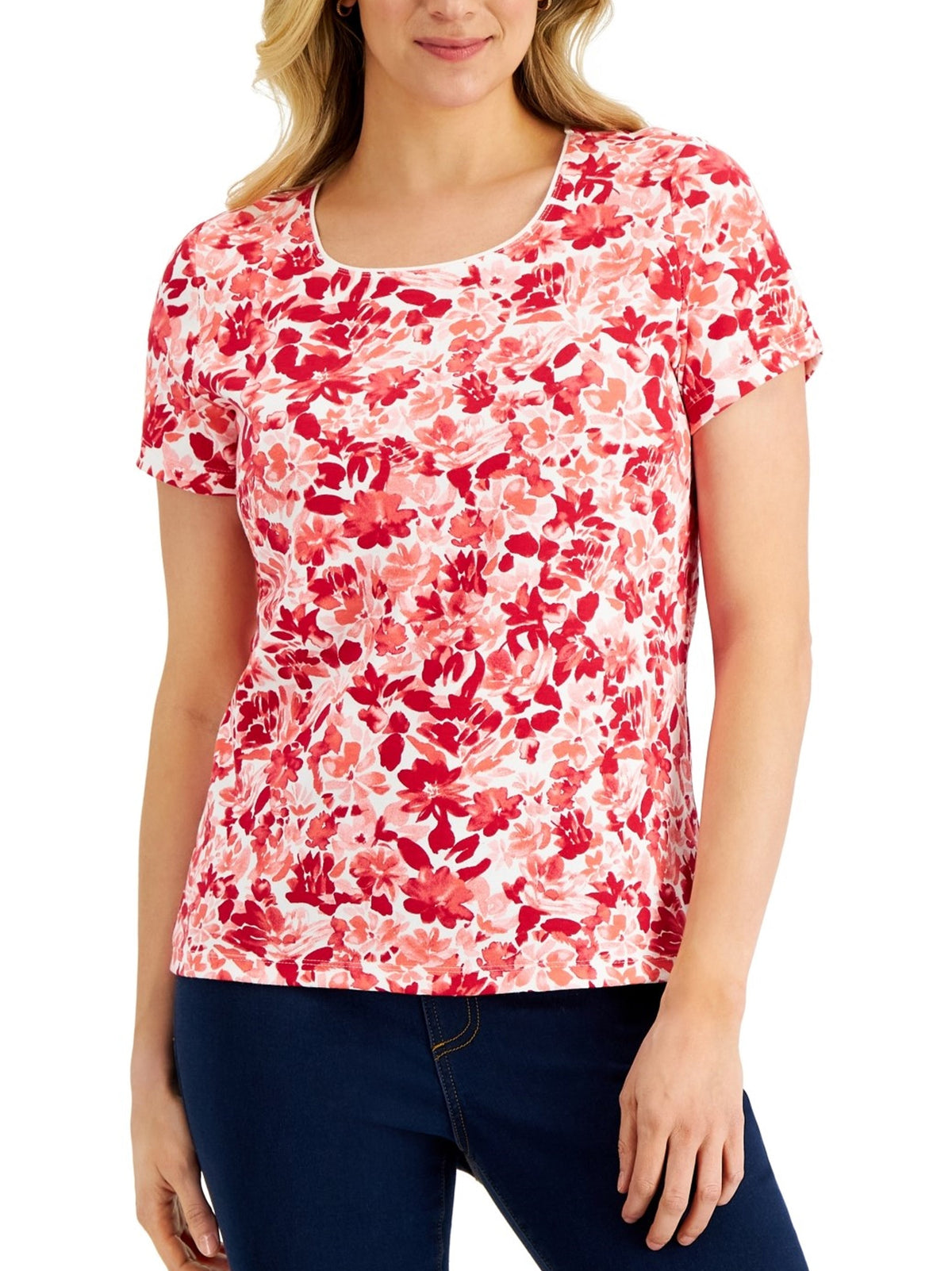 Image for Women's Floral Printed T-Shirt,Red