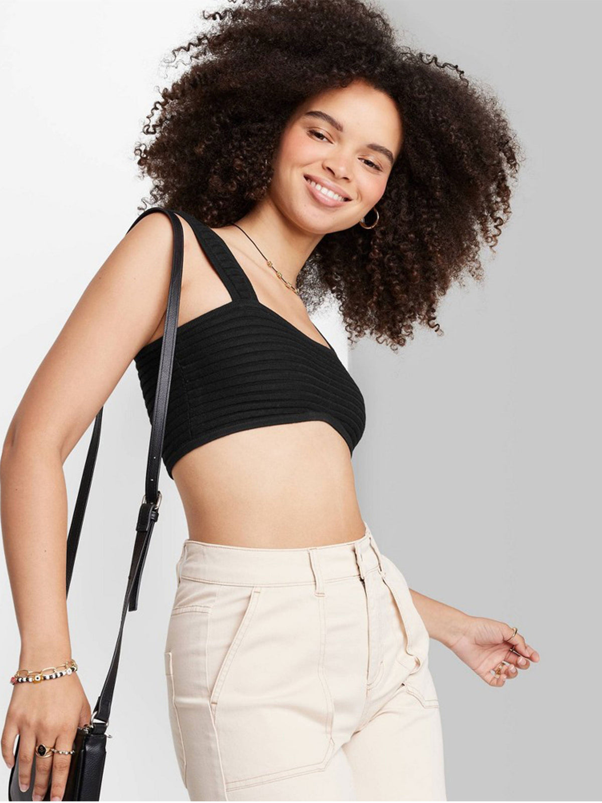 Image for Women's Ribbed Sweater Bra Top,Black