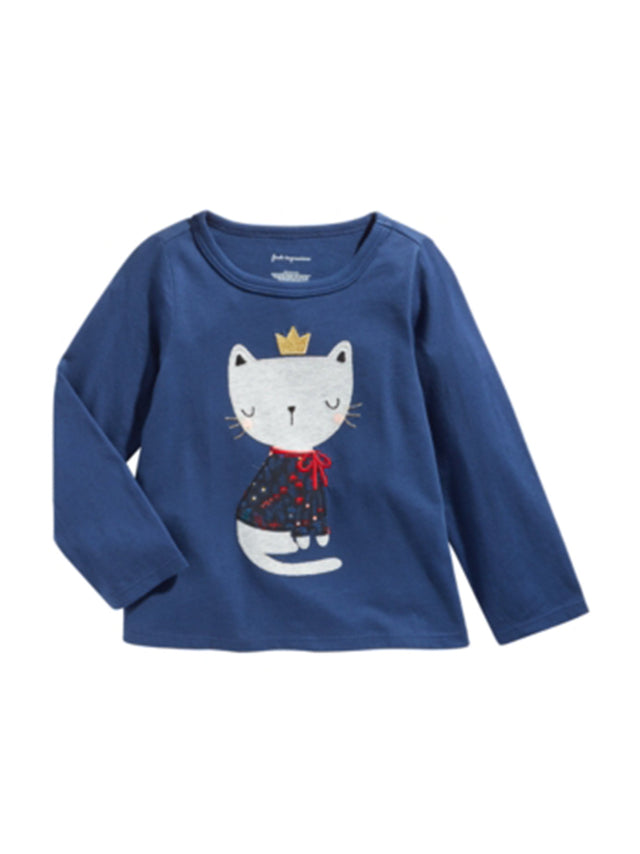 Image for Kids Girl's Graphic Embroidered Top,Navy