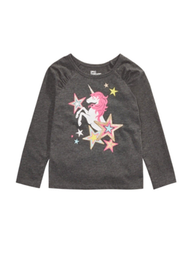 Image for Kids Girl's Graphic Printed Top,Dark Grey