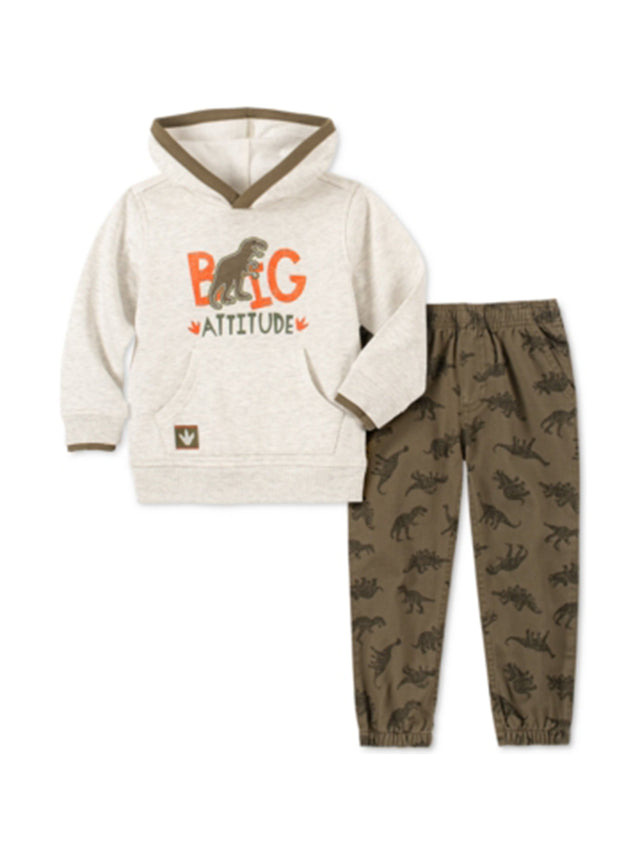 Image for Kids Boy's Graphic Embroidered Top & Bottom Set,Grey/Olive