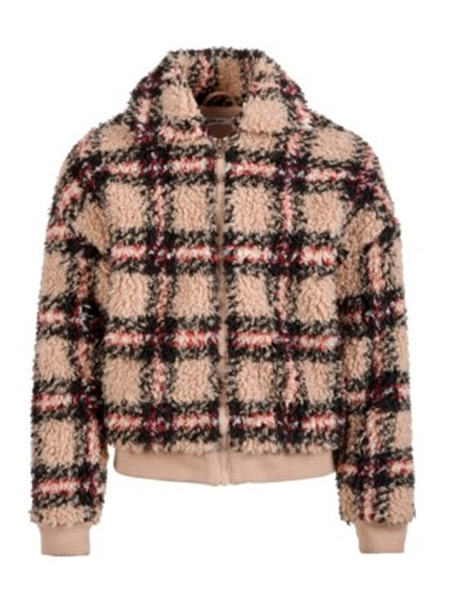 Image for Kids Girl's Fuzzy Plaid Jacket,Beige
