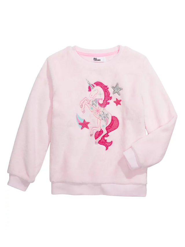 Image for Kids Girl's Fleece Graphic Embroidered Sweater,Pink