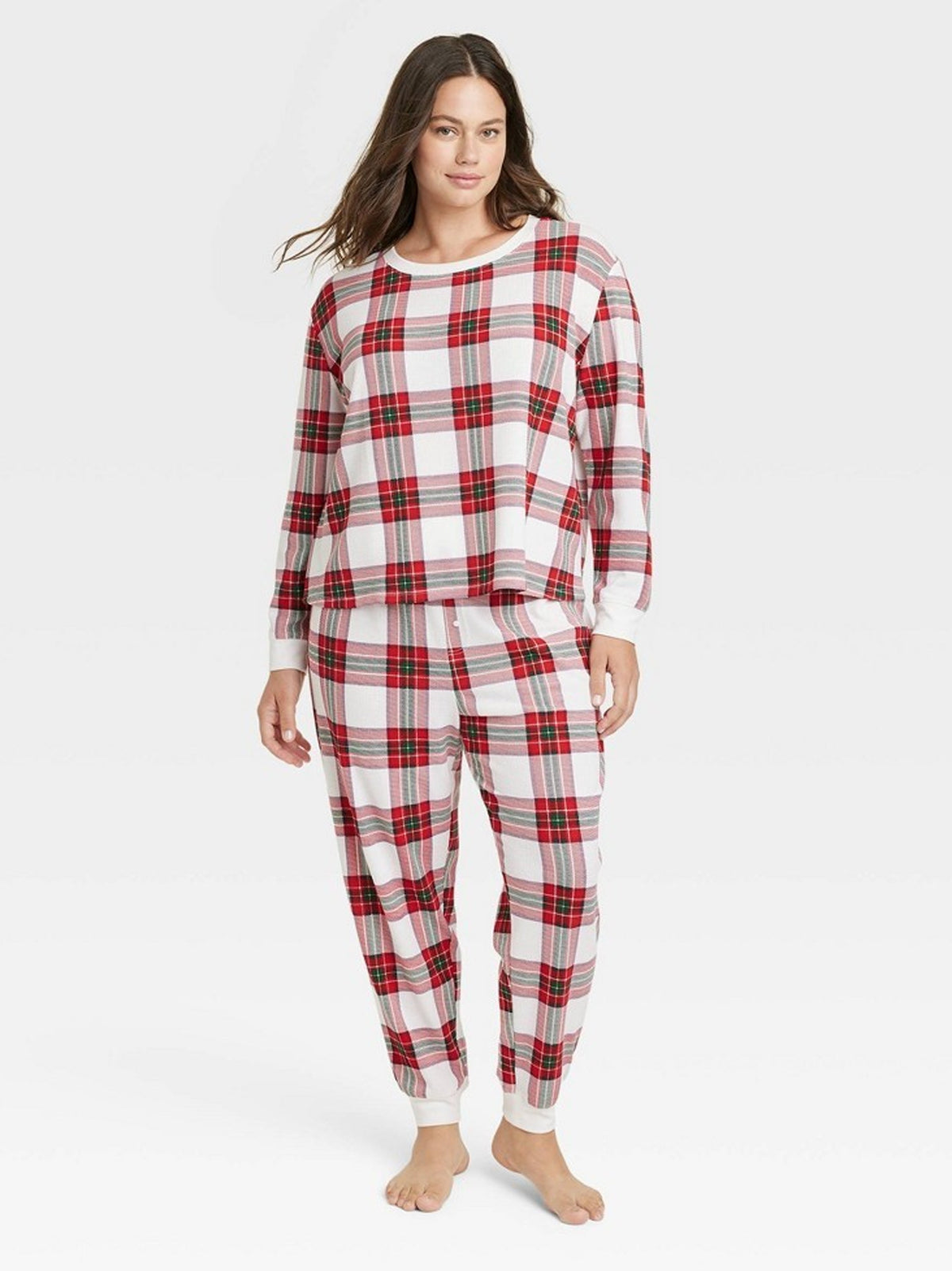 Image for Women's 2 Pcs Plaid Top & Bottom Sleepwear Set,Multi