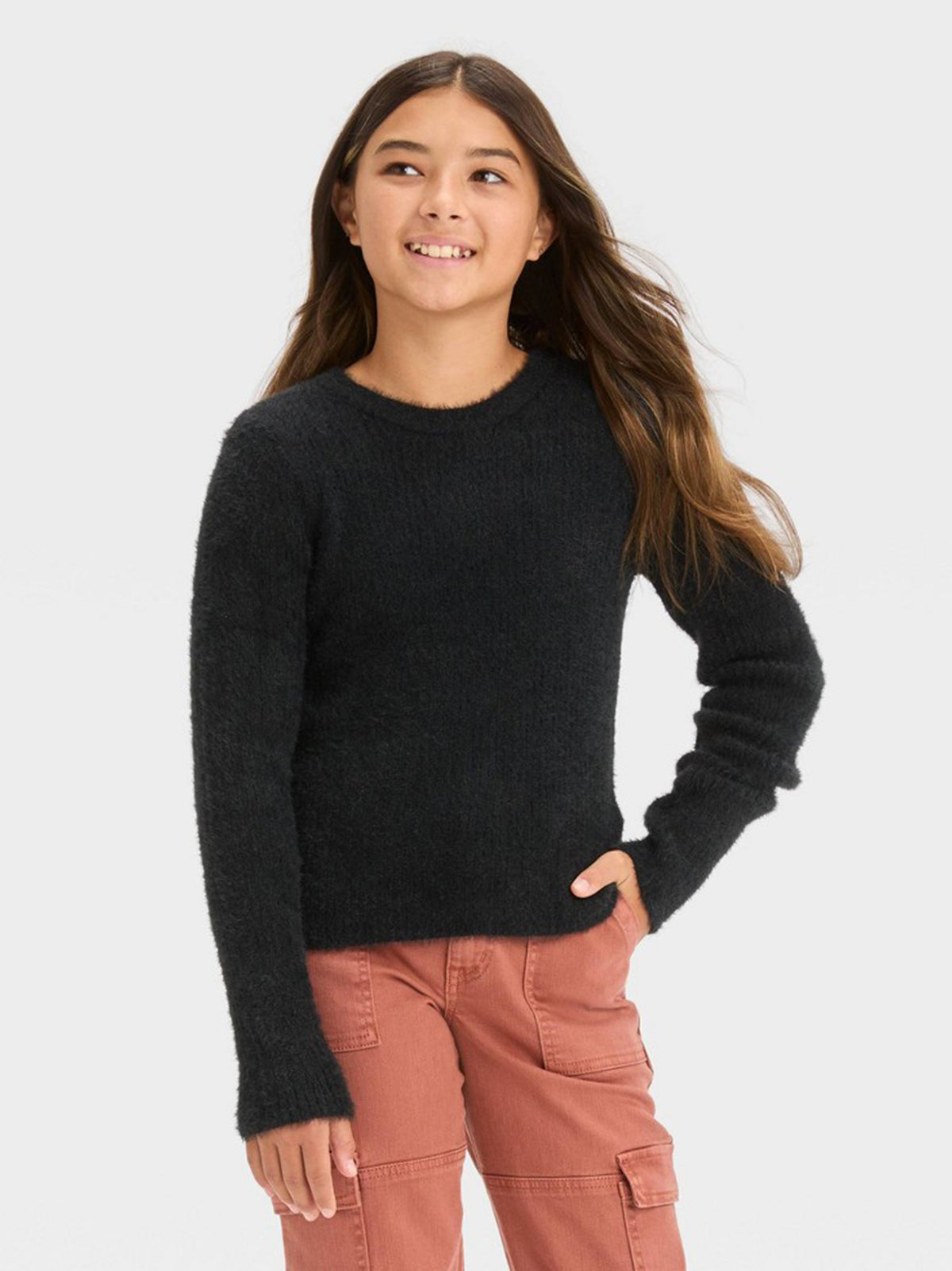 Image for Kids Girl's Ribbed Sweater,Black