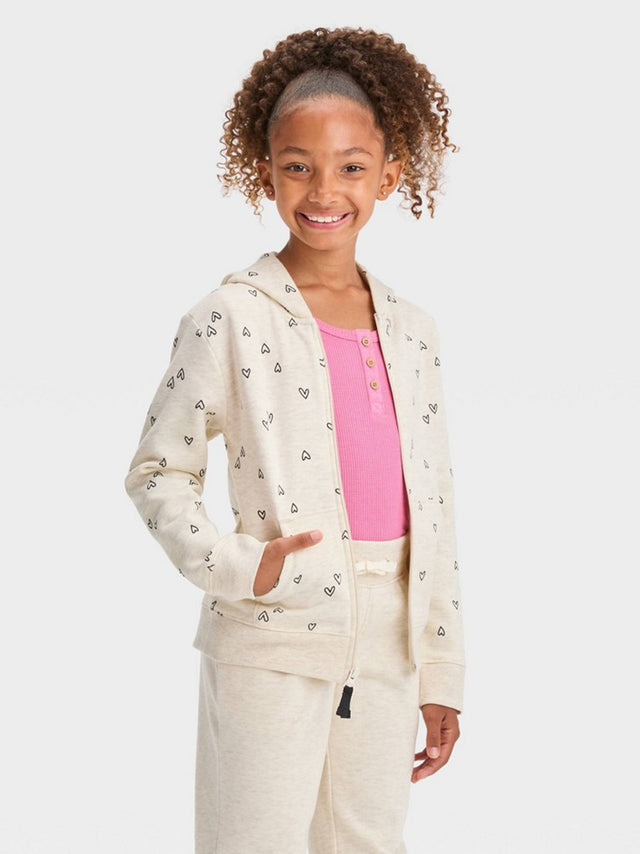 Image for Kids Girl's Heart Printed Jacket,Cream