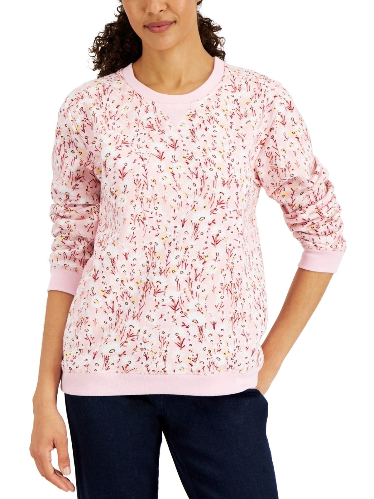 Image for Women's Floral Printed Fleece Sweatshirt,Pink