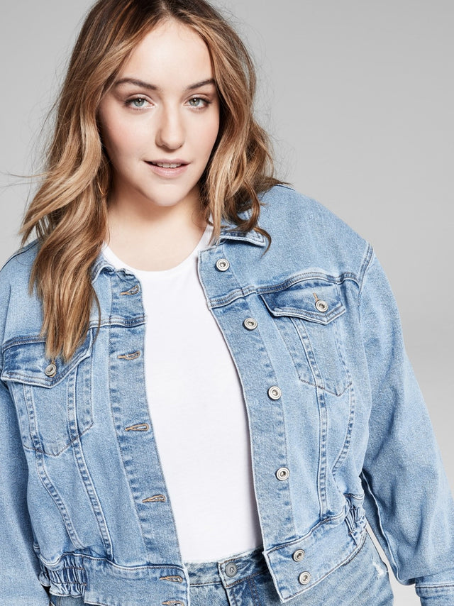 Image for Women's Ruched Back Washed Denim Jacket,Light Blue