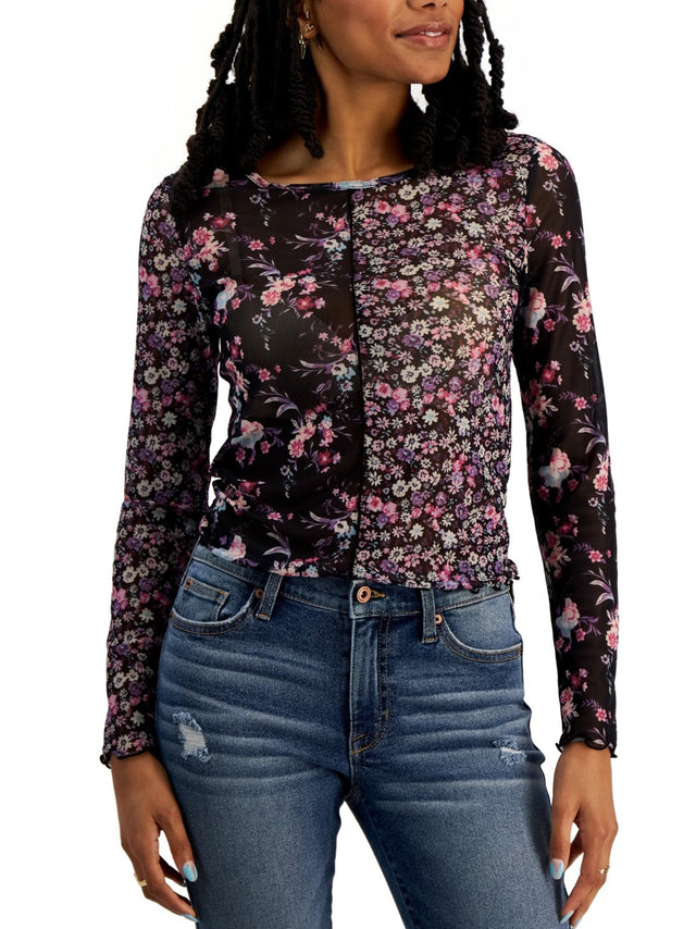 Image for Women's Floral Printed Mesh Top,Multi