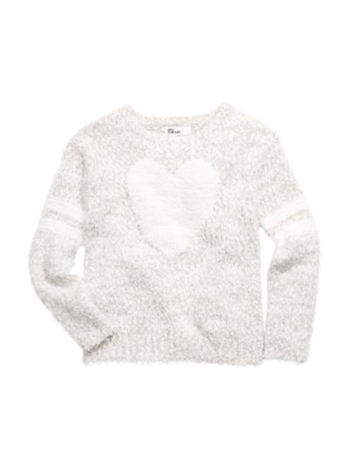 Image for Kids Girl's Heart Embroidered Fuzzy Sweater,Light Grey