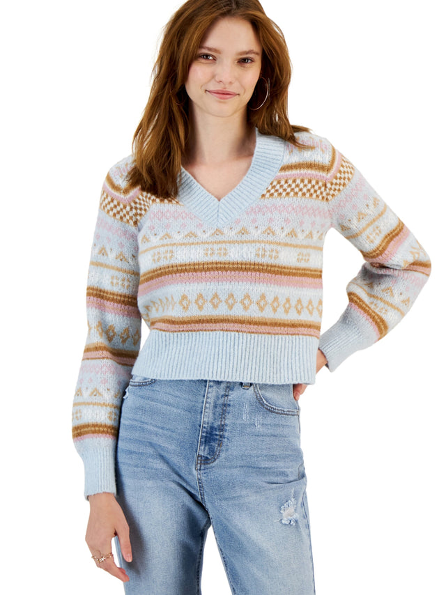 Image for Women's Printed Sweater,Light Blue