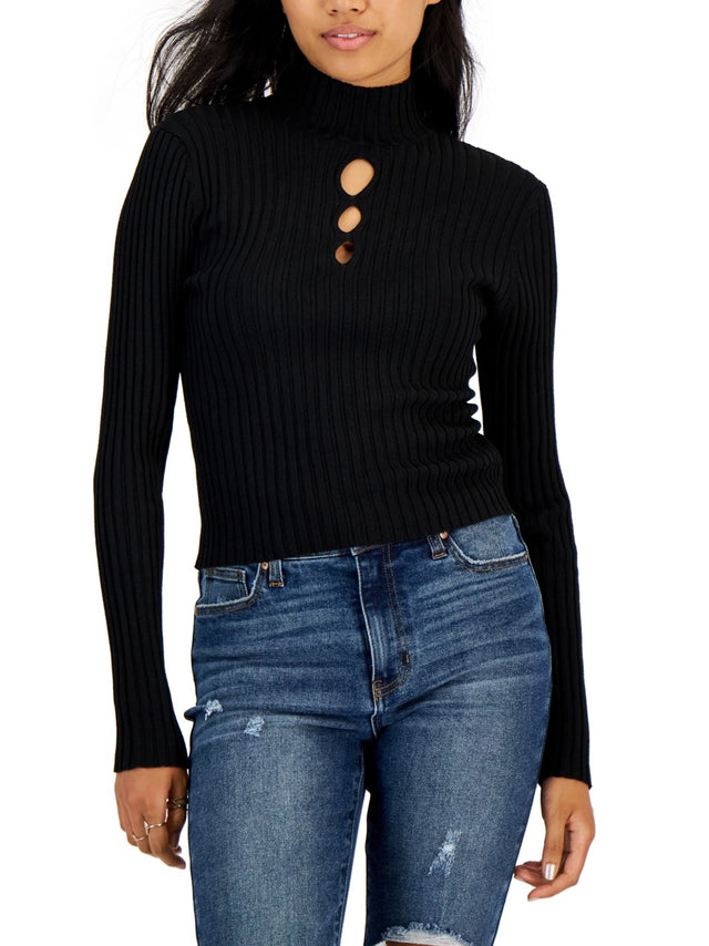 Image for Women's Cutout Ribbed Sweater,Black