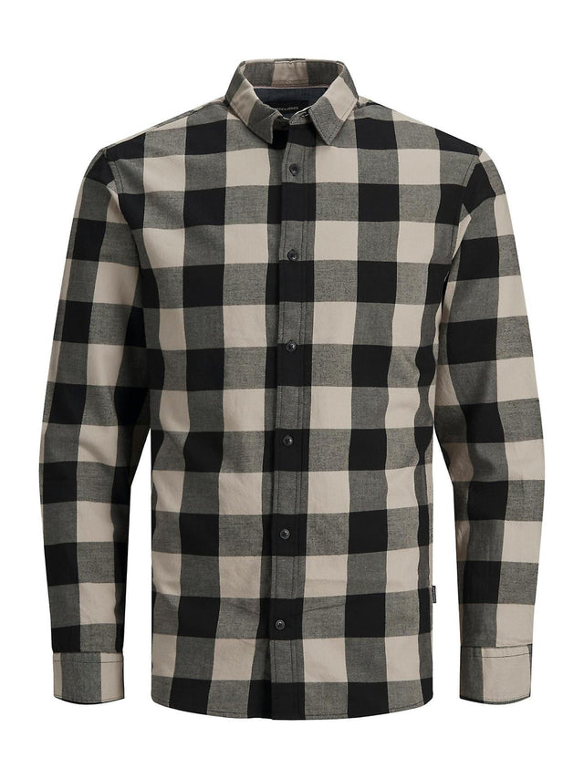 Image for Men's Plaid Dress Shirt,Beige/Black 