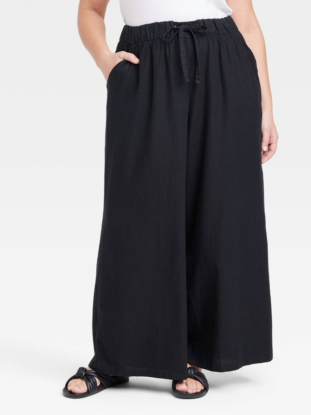 Image for Women's Linen Pull On Pants,Black