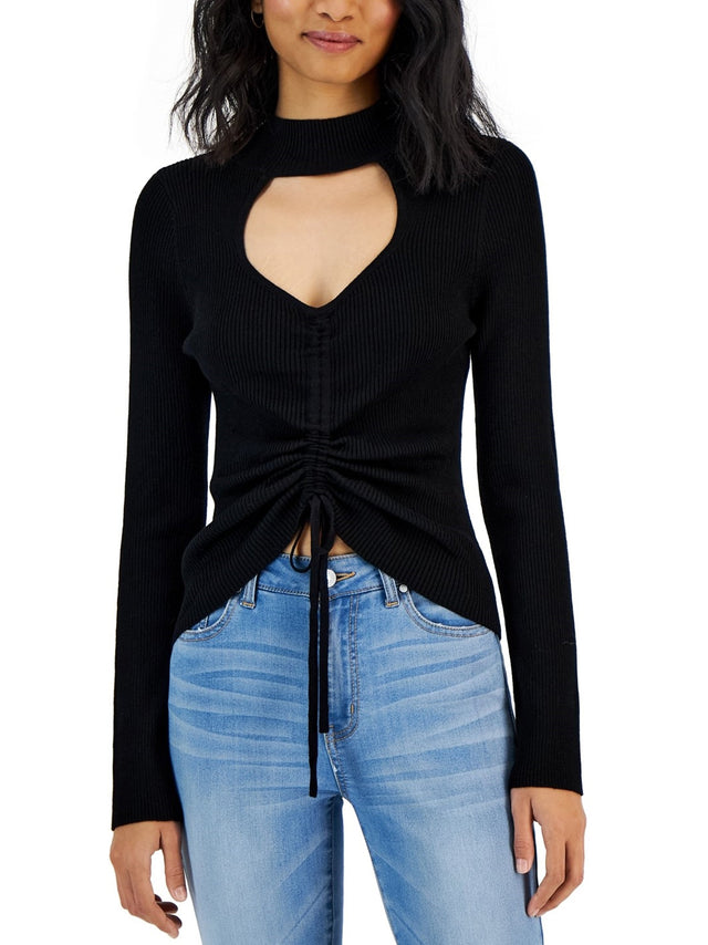 Image for Women's Ruched Ribbed Sweater,Black