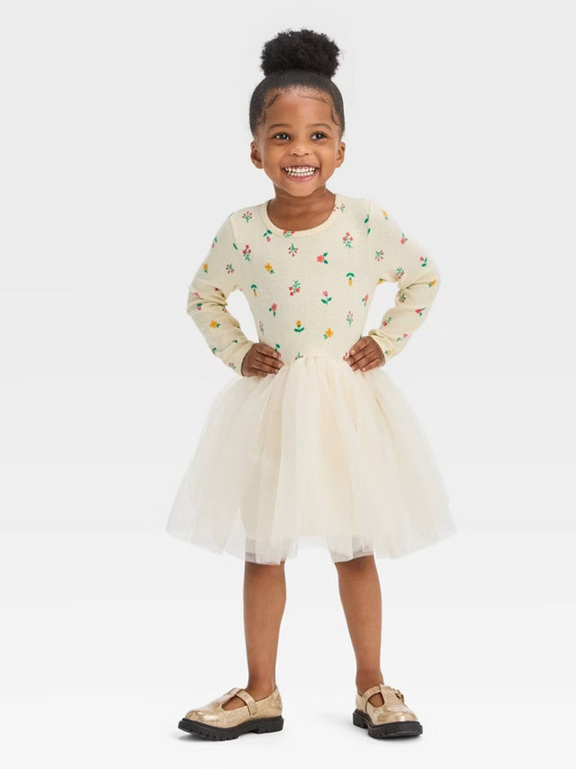 Image for Kids Girl's Graphic Knit Tulle Dress,Cr�me