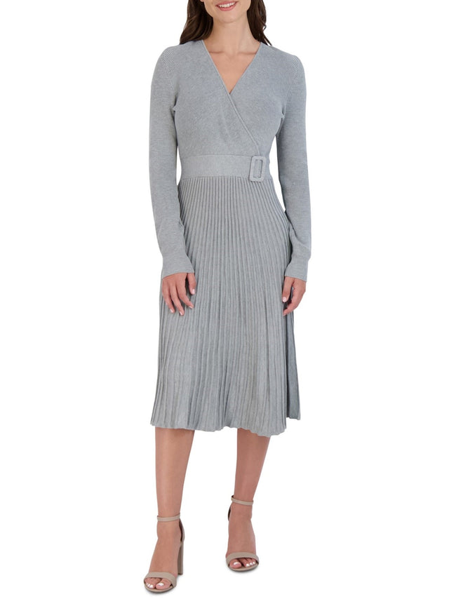 Image for Women's Belted Sweater Dress,Grey