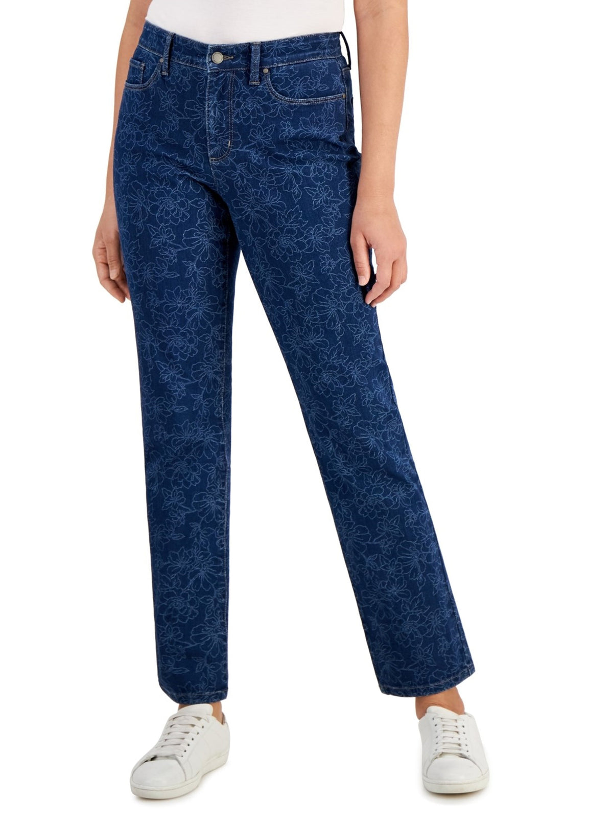 Image for Women's Floral Printed Jeans,Blue