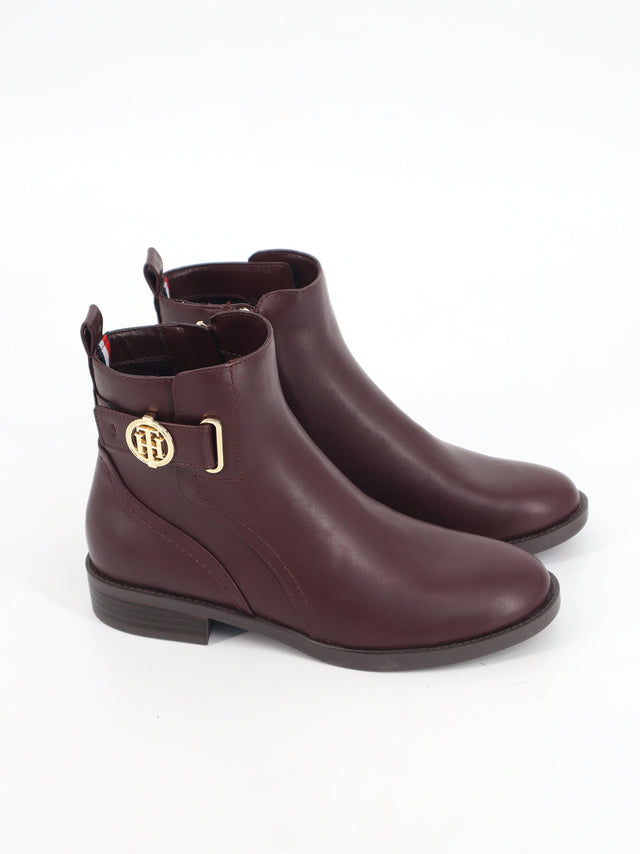 Image for Women's Plain Leather Ankle Boots,Burgundy