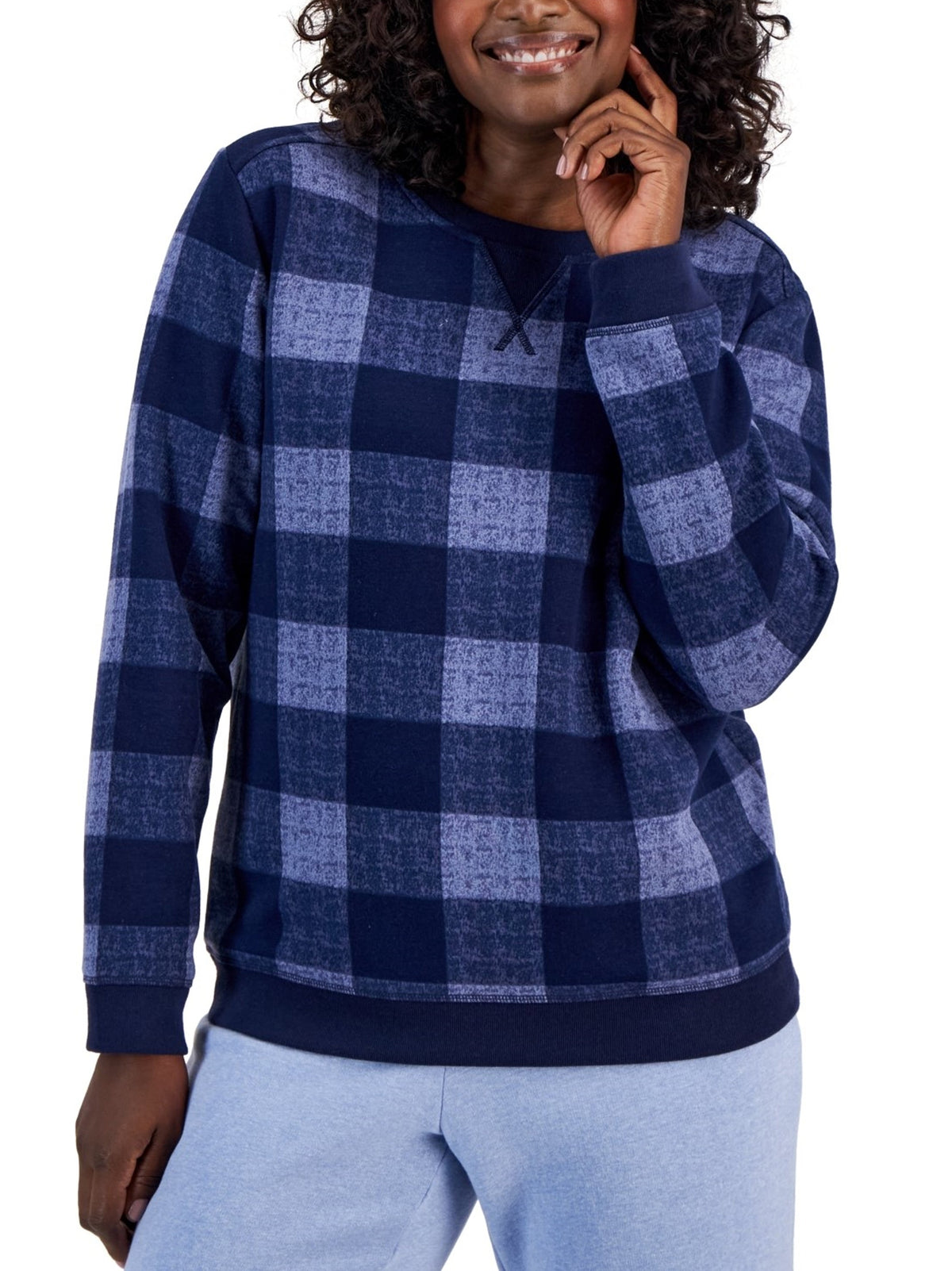 Image for Women's Plaid Fleece Sweatshirt,Blue