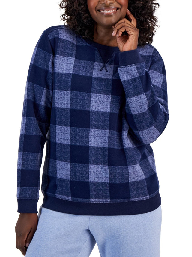 Image for Women's Plaid Fleece Sweatshirt,Blue