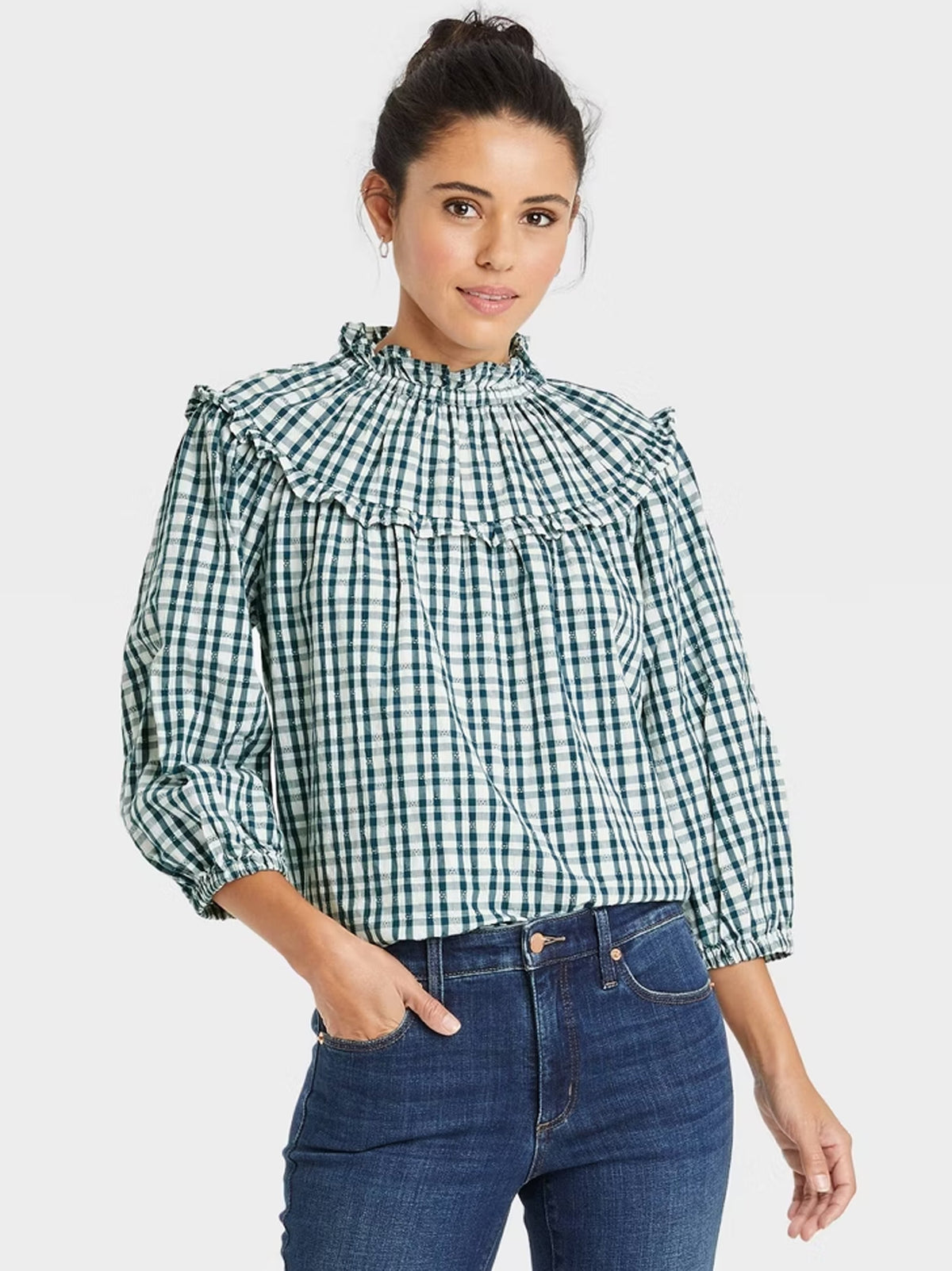 Image for Women's Plaid Blouze,Green