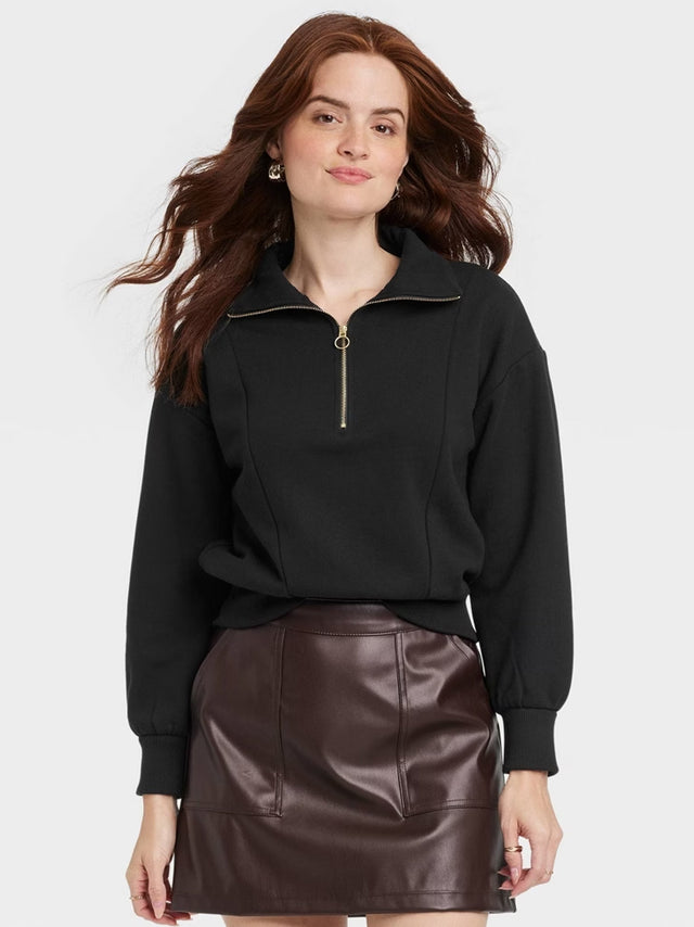 Image for Women's Quarter Zip Sweatshirt,Black