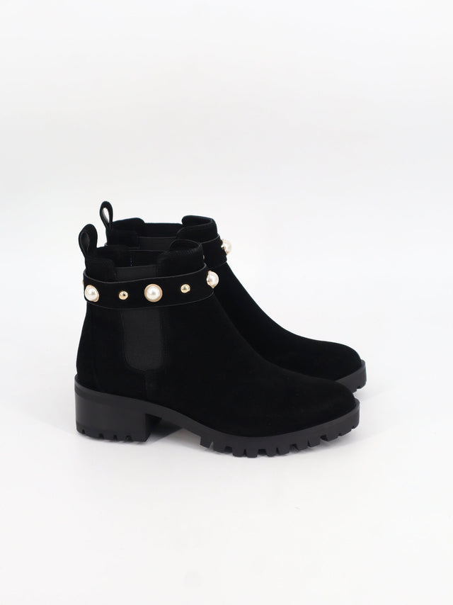 Image for Women's Beads Suede Leather Ankle Boots,Black