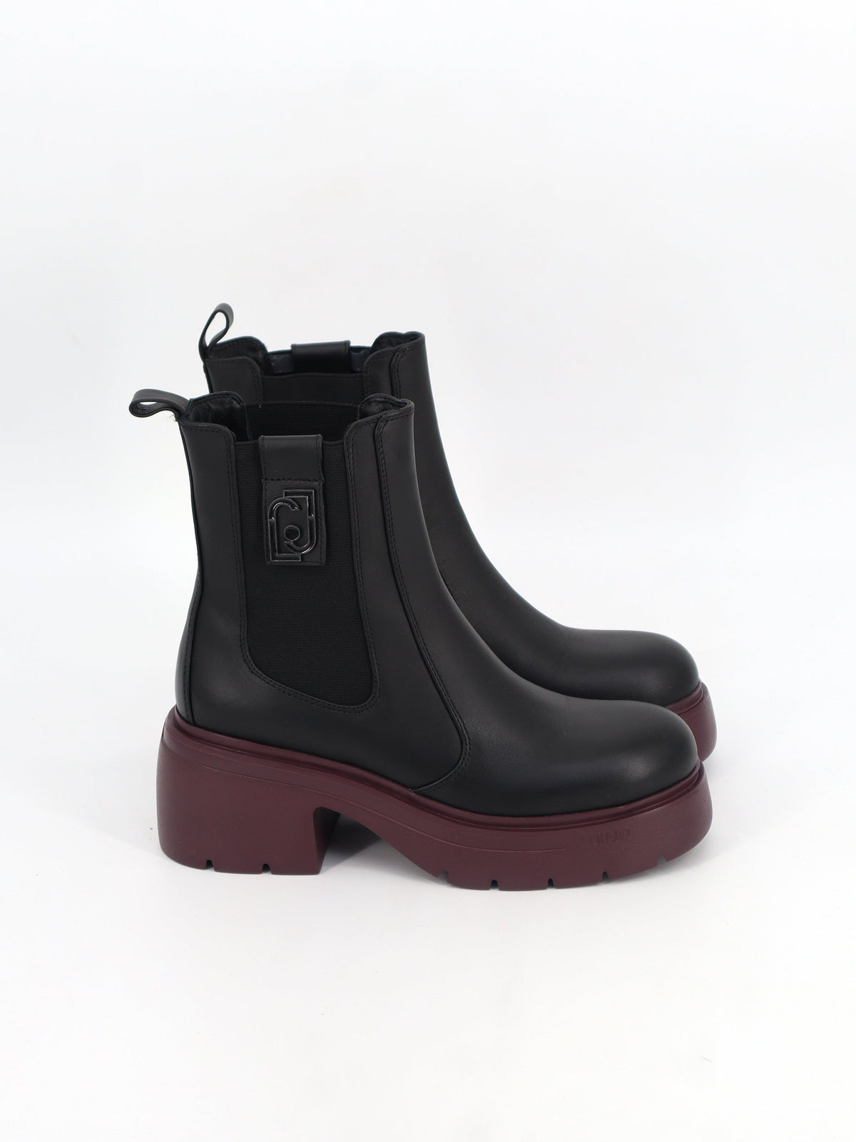 Image for Women's Plain Leather Ankle Boots,Black/Burgundy