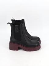 Image for Women's Plain Leather Ankle Boots,Black/Burgundy