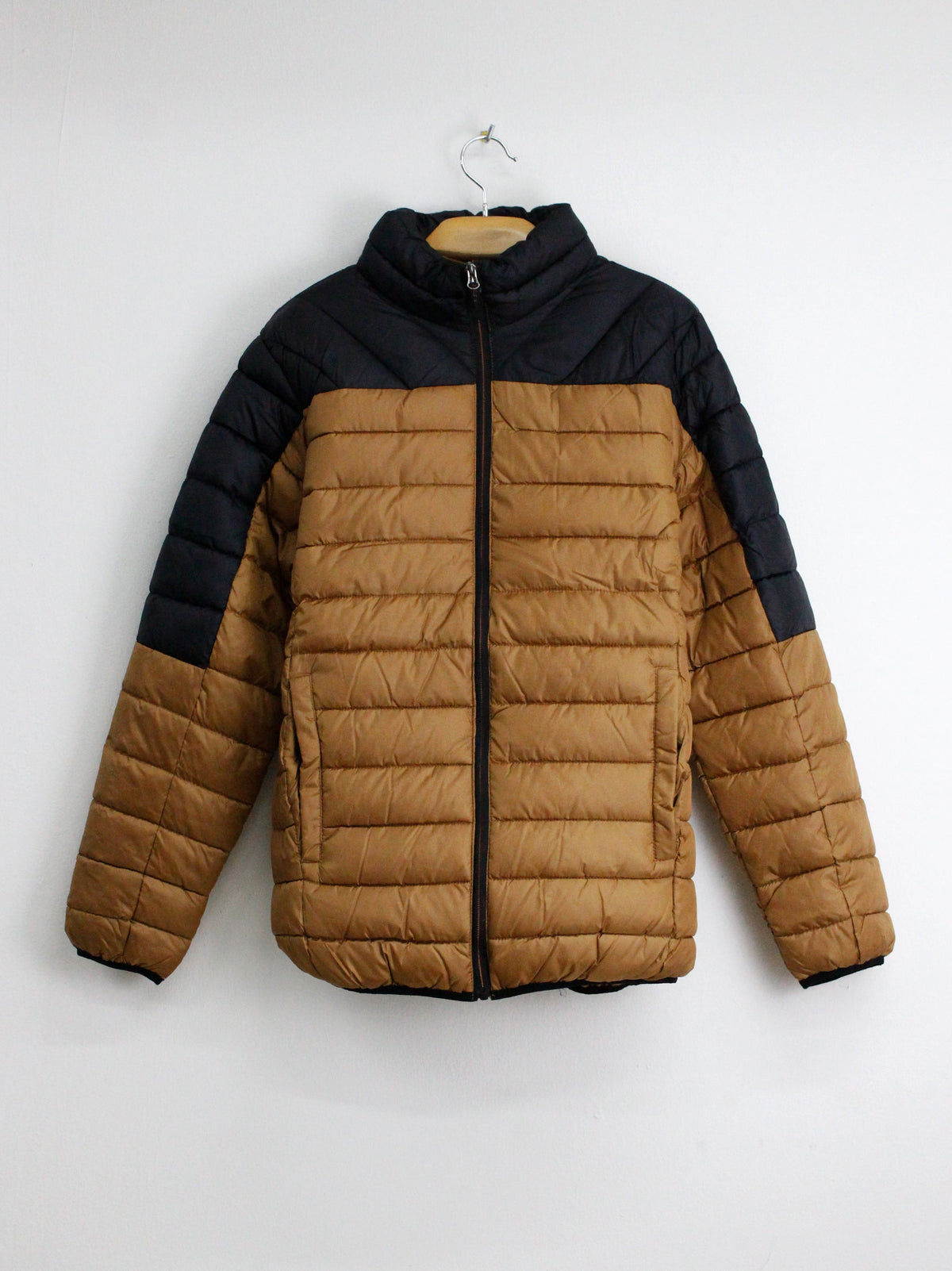 Image for Men's Colorblocked Puffer Jacket,Brown/Black