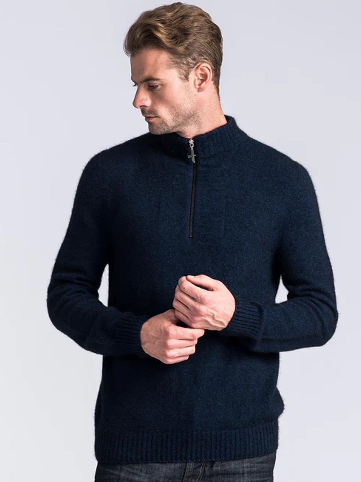 Image for Men's Chenille Half Zipped Jumper,Navy