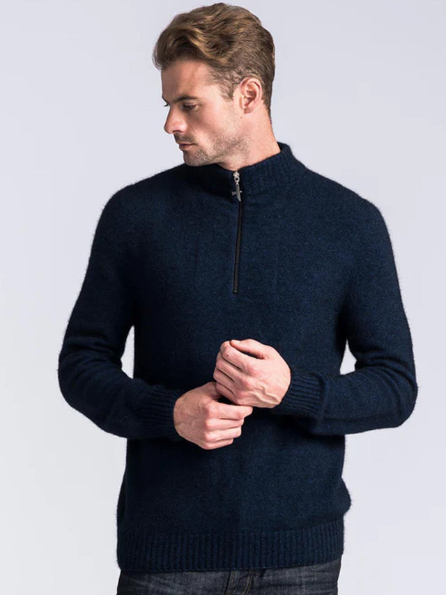 Image for Men's Chenille Half Zipped Jumper,Navy